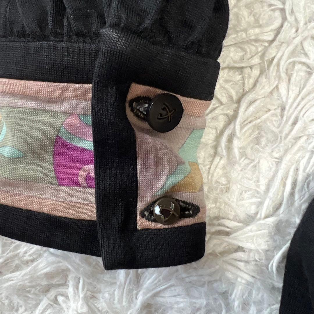 LEONARD ウールジャージー ワンピース 花柄 トリム 黒 スクエアネック