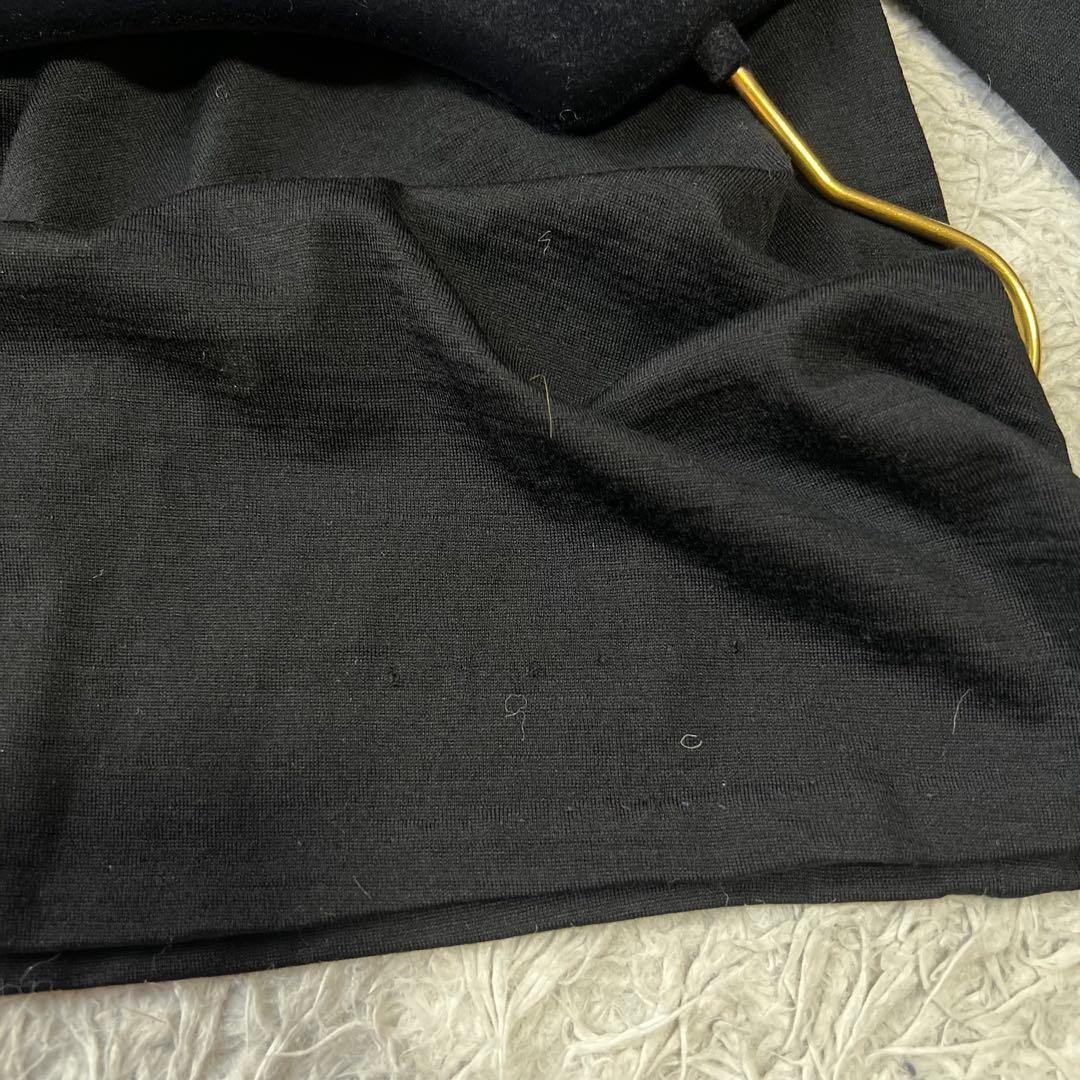 LEONARD ウールジャージー ワンピース 花柄 トリム 黒 スクエアネック