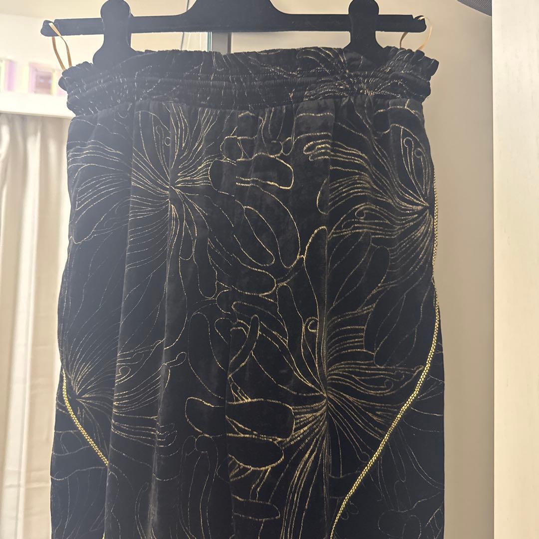 Chloé サルエルパンツ ベロア ブラック ゴールドデザイン