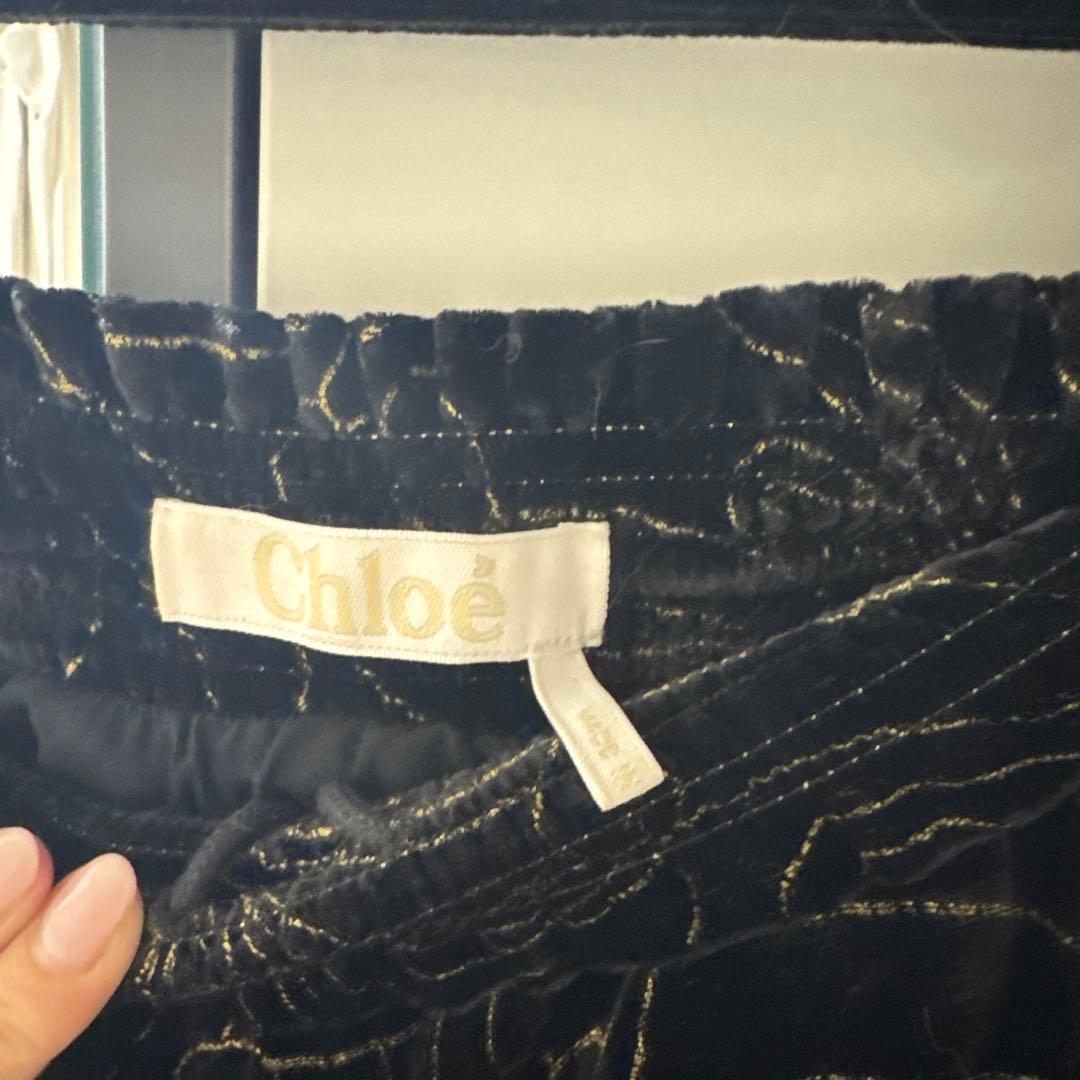 Chloé サルエルパンツ ベロア ブラック ゴールドデザイン