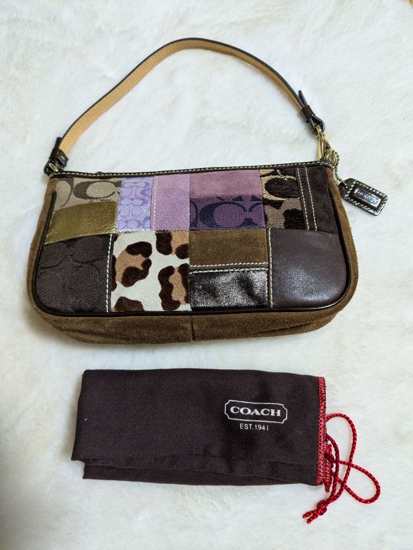 【希少】COACH コーチ アクセサリーポーチ パッチワーク 総柄　ハラコ