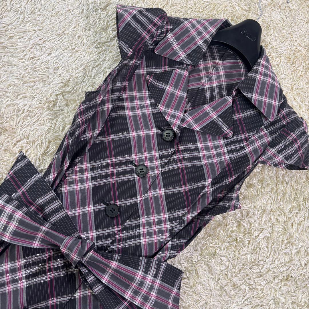 美品　バーバリーロンドン　チェック柄　ラメ入り　ベルトリボン　フレアワンピース