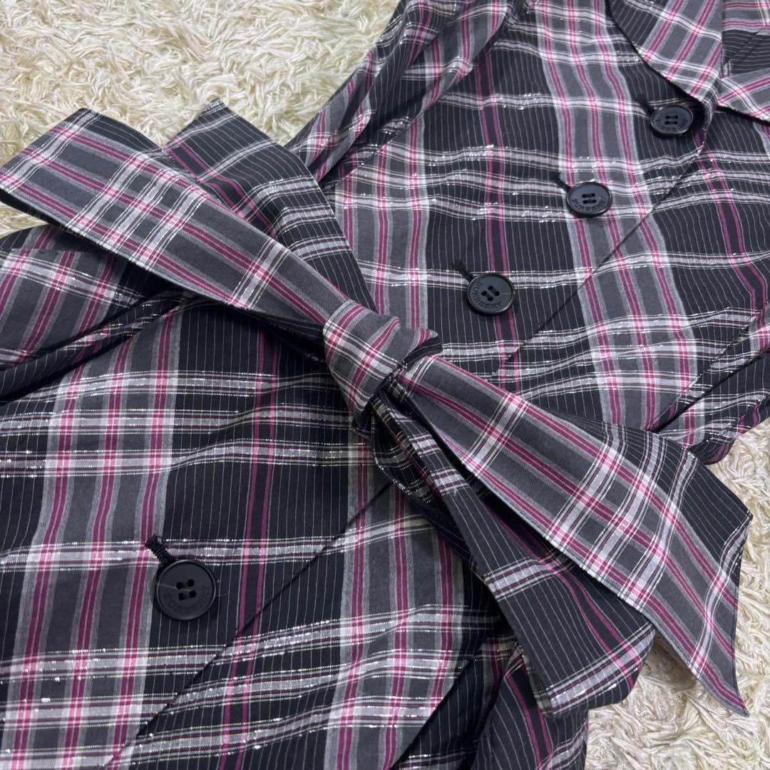 美品　バーバリーロンドン　チェック柄　ラメ入り　ベルトリボン　フレアワンピース