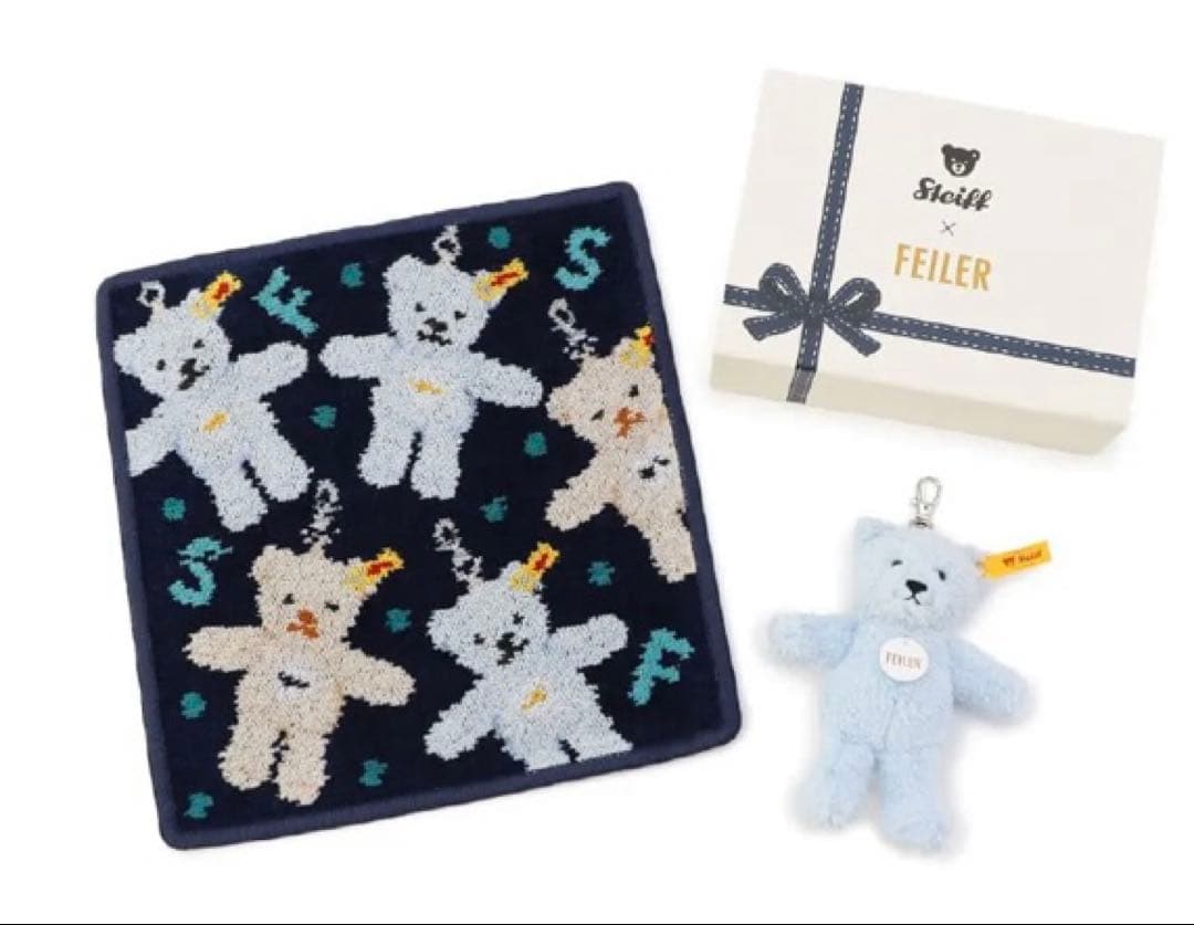 Steiff×FEILER テディベアキーリングス　ハンカチセット