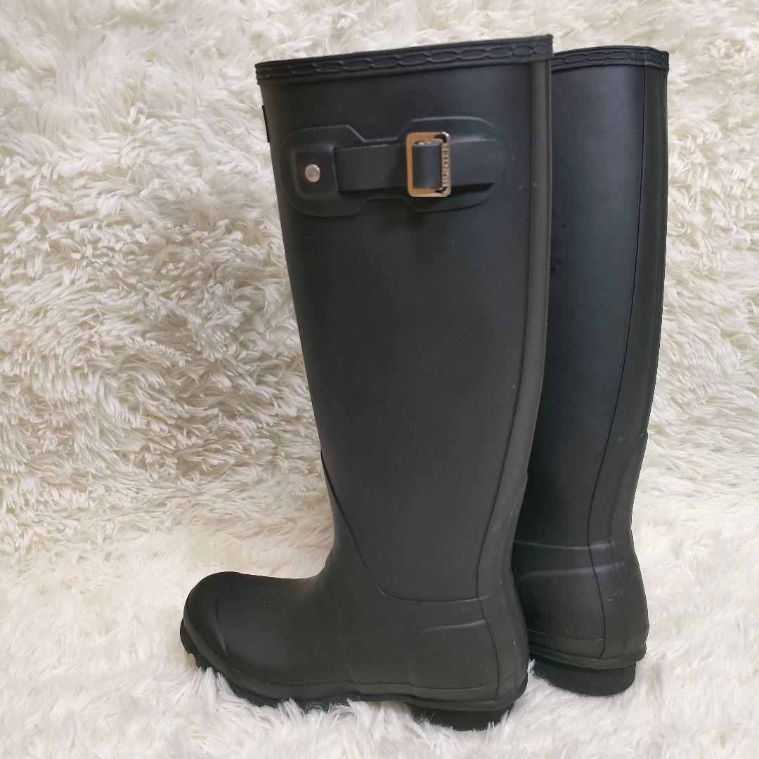 【美品】HUNTER レディース 長靴 バックル付き ブラック 23cm