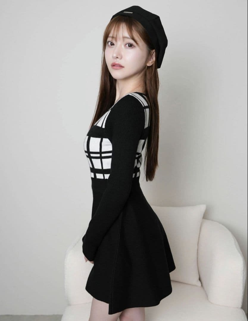 リップサービスLPチェック柄フレアワンピ