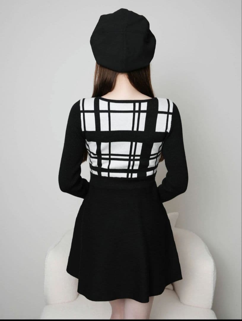 リップサービスLPチェック柄フレアワンピ