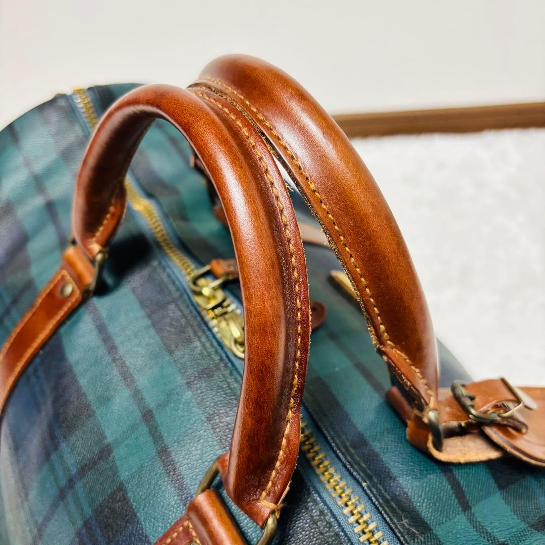 希少 ポロ ラルフローレン レザー ボストンバッグ チェック 2way 大容量