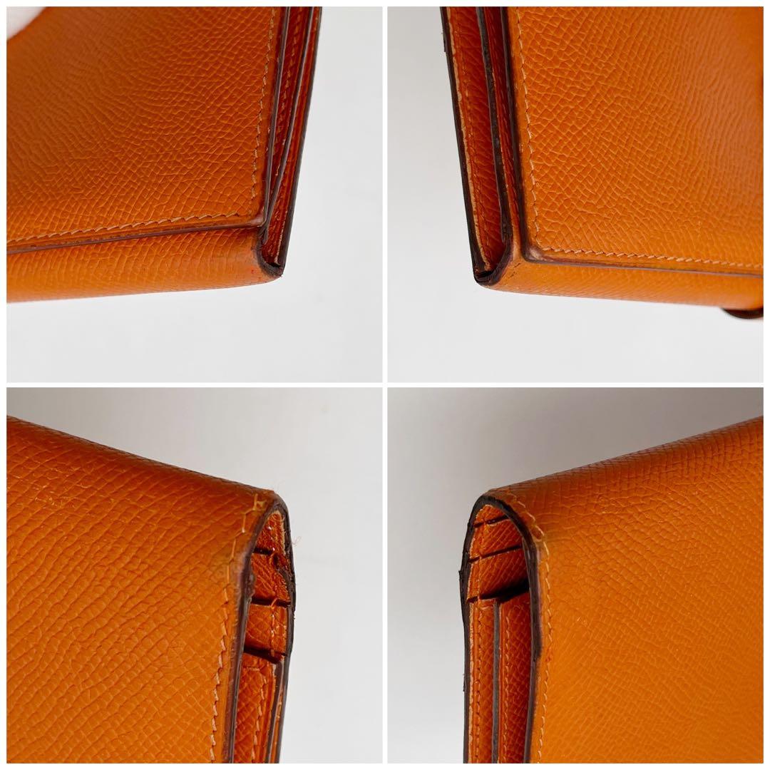 エルメス　オレンジ　三つ折りべアン　べアン 長財布　カード入れ　□K刻印