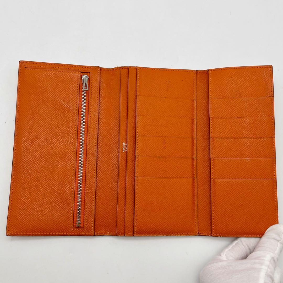 エルメス　オレンジ　三つ折りべアン　べアン 長財布　カード入れ　□K刻印