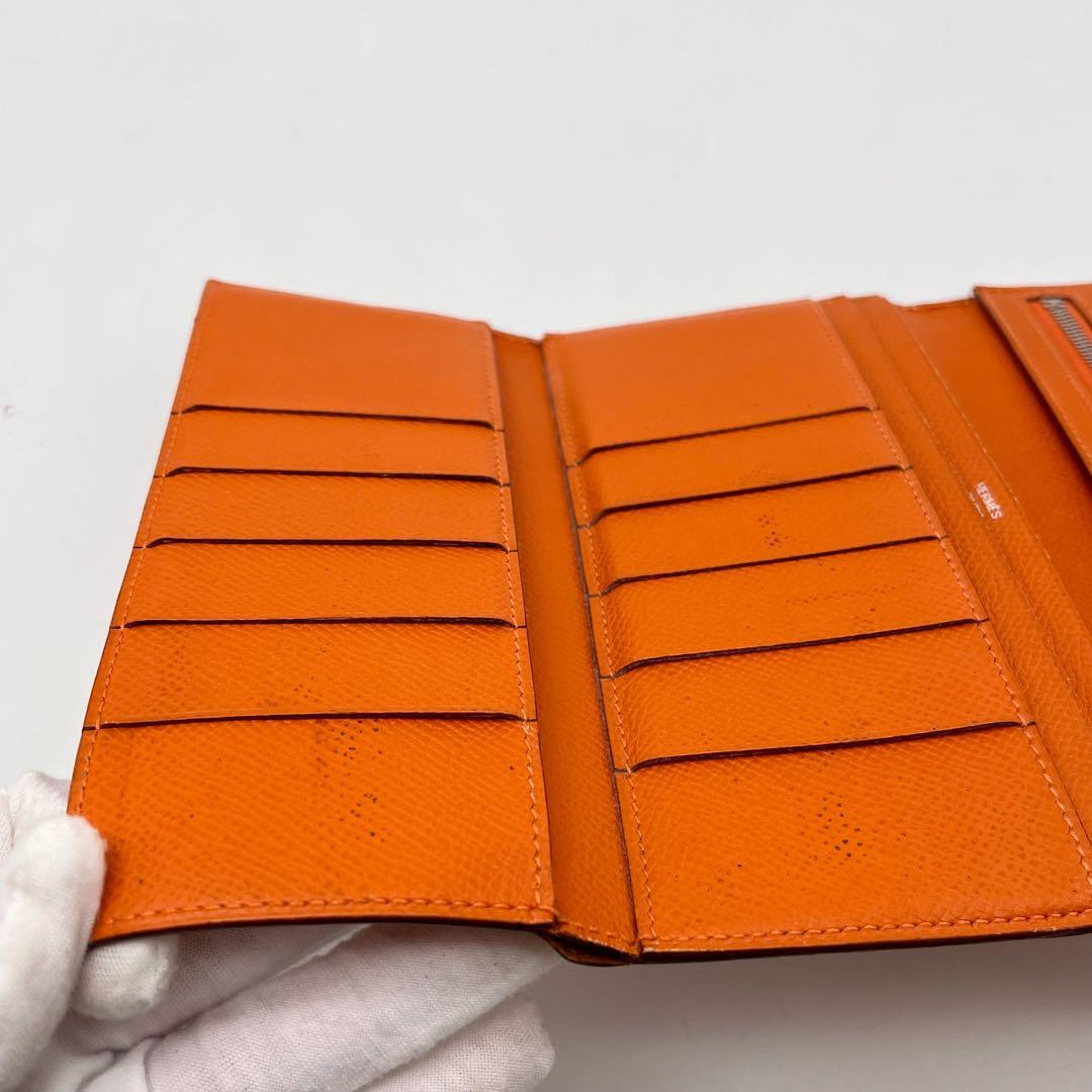 エルメス　オレンジ　三つ折りべアン　べアン 長財布　カード入れ　□K刻印