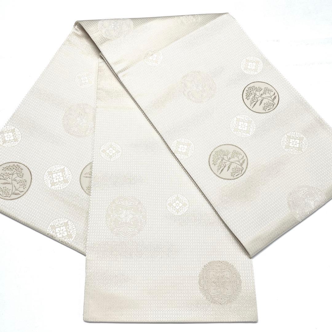 帯5896 ●高級 正絹 六通 袋帯 花文 華文