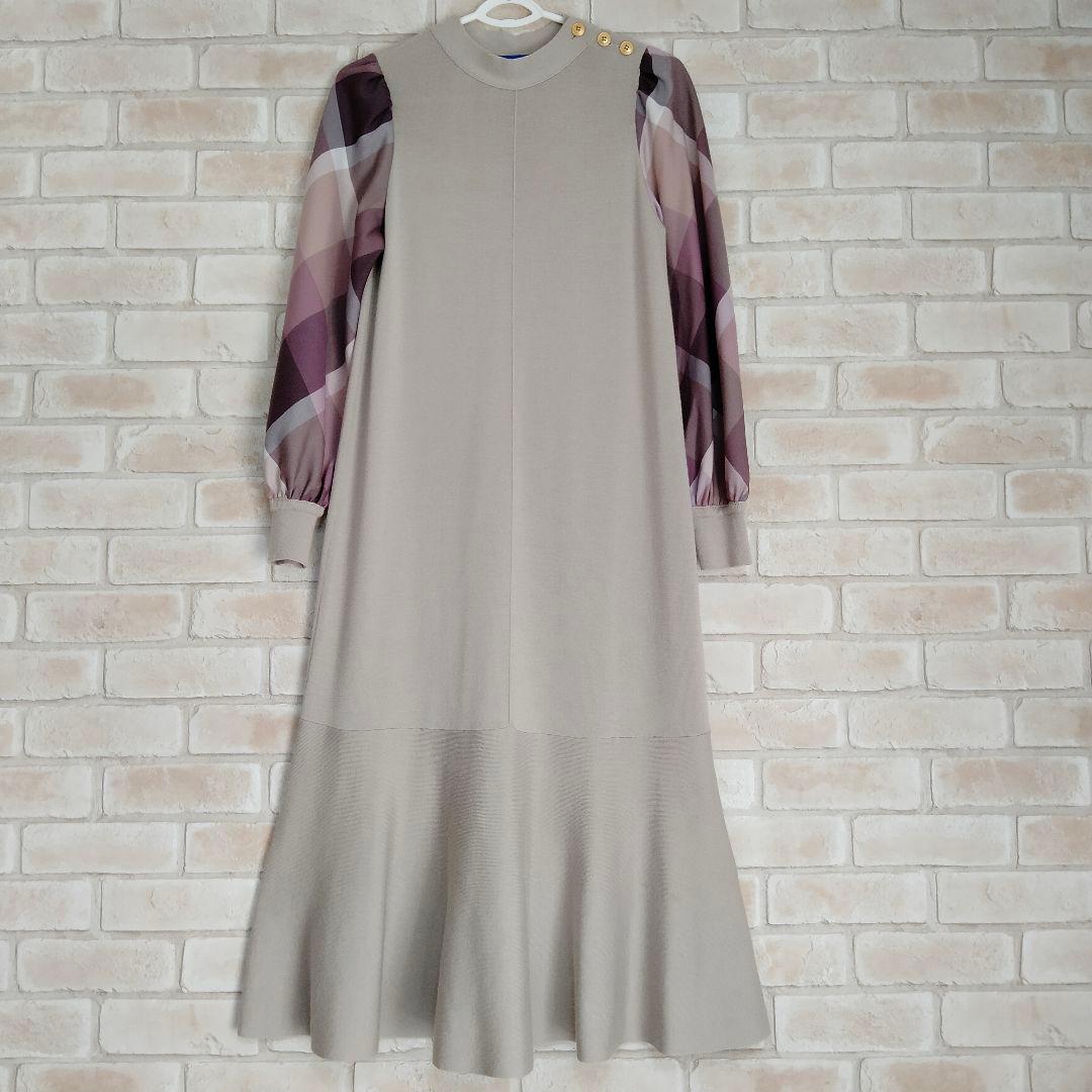 ブルーレーベル ニット ロング ワンピース チェック 金ボタン