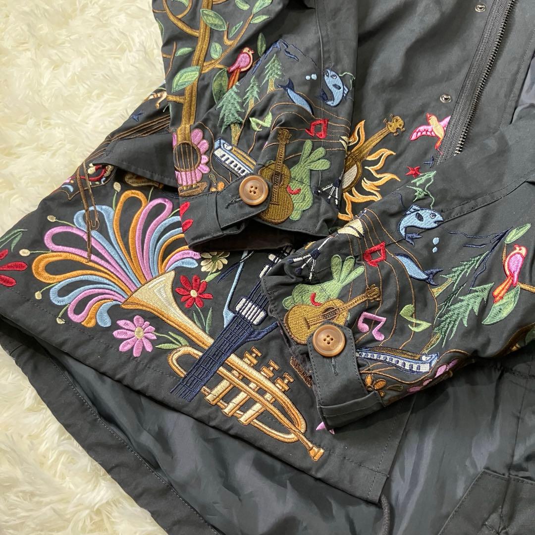 go slow caravan コードクロスパネル 刺繍 モッズコート 黒 音楽