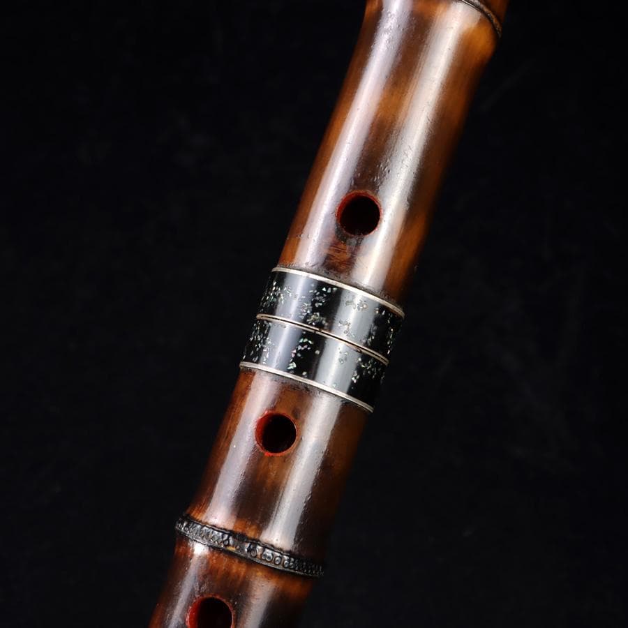 Y3273-2 琴古流 尺八 隆風銘 銀三線 螺鈿細工 全長51.5㎝ 竹製