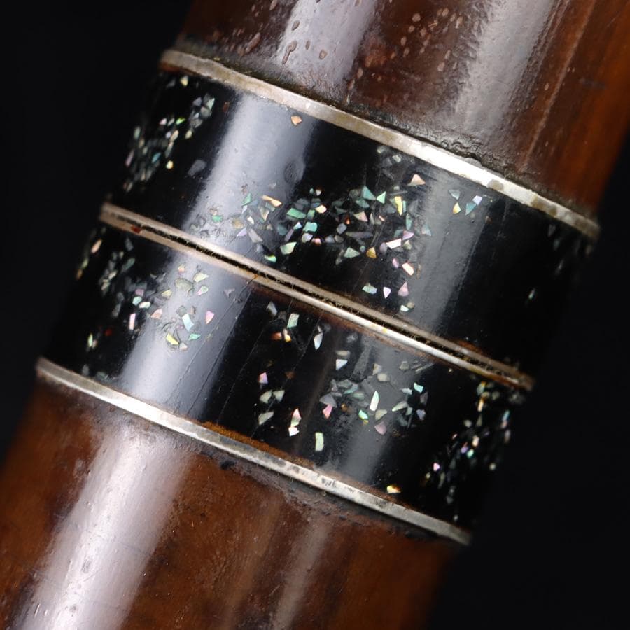 Y3273-2 琴古流 尺八 隆風銘 銀三線 螺鈿細工 全長51.5㎝ 竹製