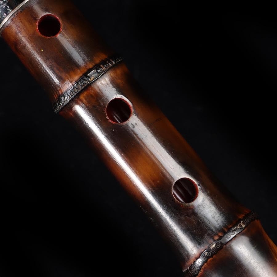 Y3273-2 琴古流 尺八 隆風銘 銀三線 螺鈿細工 全長51.5㎝ 竹製