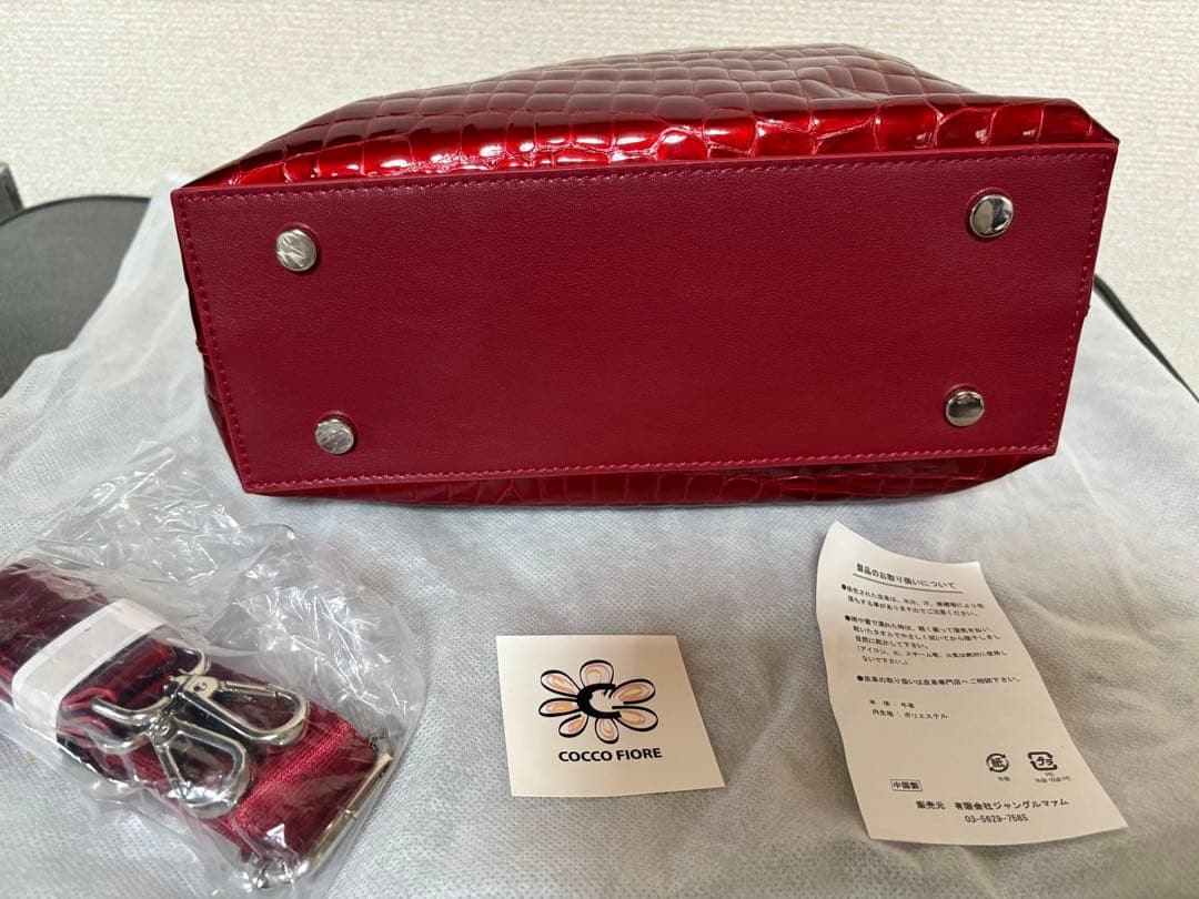 コッコフィオレ レッド ハンドバッグ ショルダーバッグ がま口 2WAY