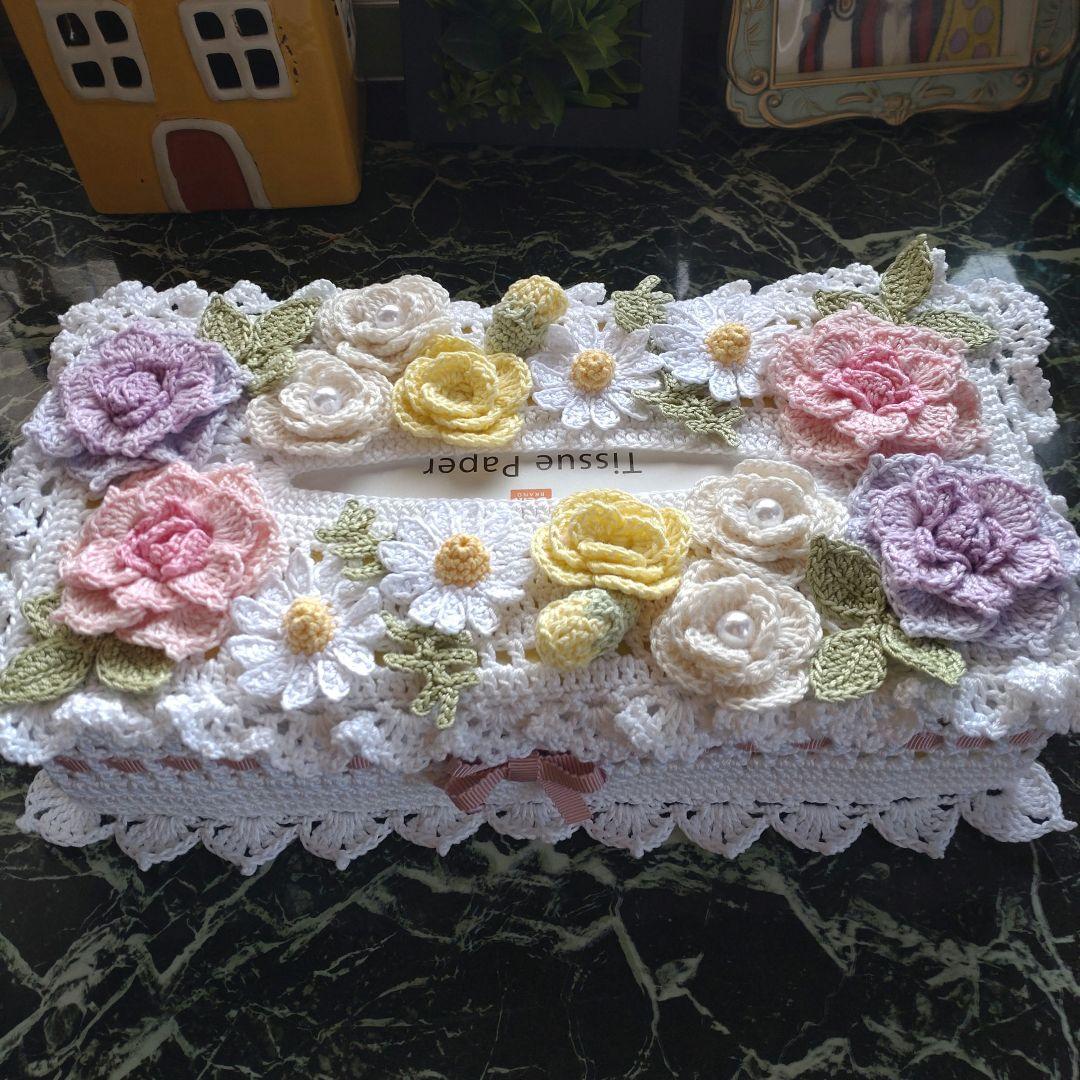 みかん様ティッシュボックスカバーかぎ針インテリア生活道具レース編みドイリー