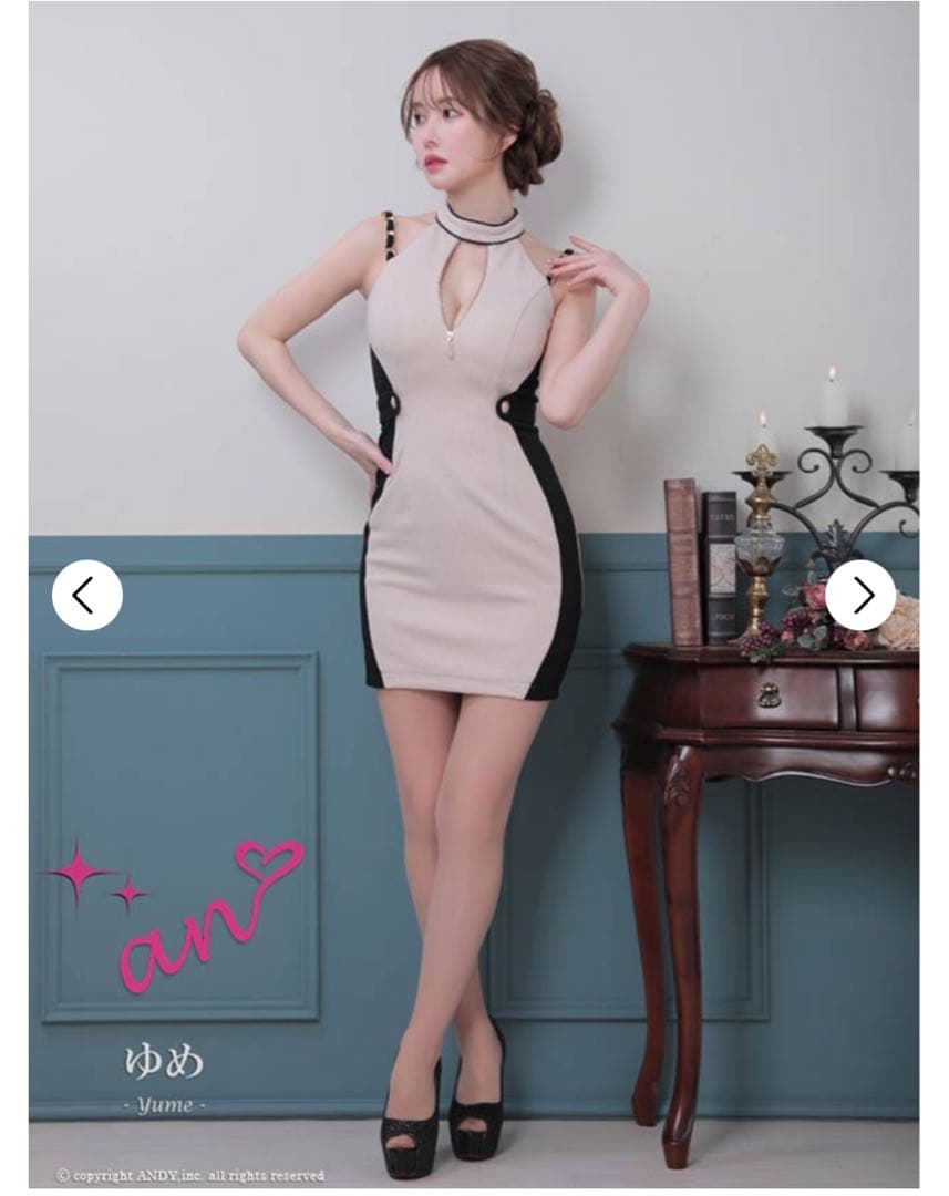 an タイトドレス M ベージュ・黒