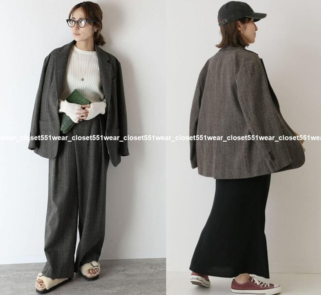 2021美品フレームワーク☆グレンチェックツィードテーラードジャケット36グレー