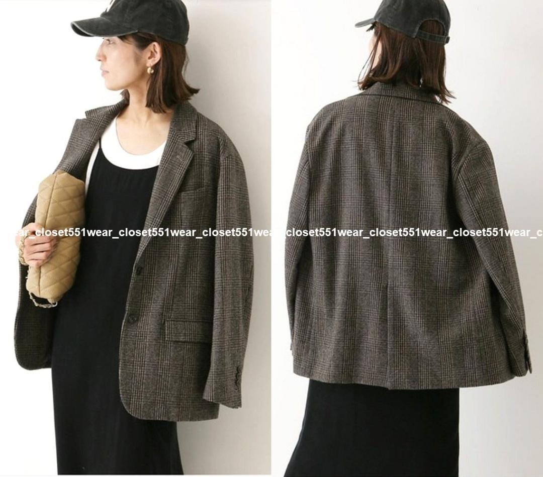 2021美品フレームワーク☆グレンチェックツィードテーラードジャケット36グレー