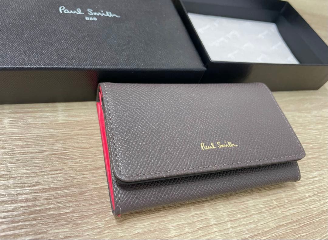 Paul Smith 名刺入れ グレー×ピンク レザー