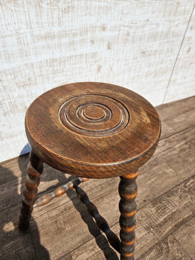 フランスアンティーク 木製 ウッドスツール ボビンレッグ 花台 飾り台 ドール