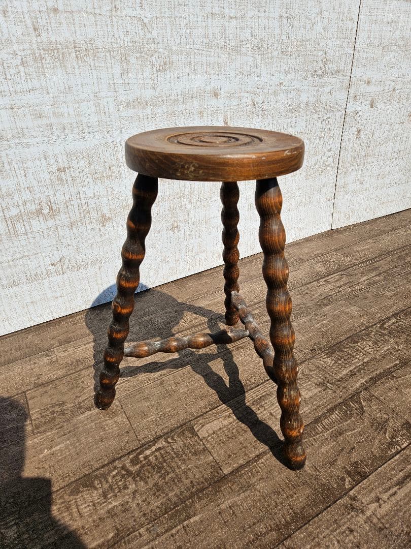 フランスアンティーク 木製 ウッドスツール ボビンレッグ 花台 飾り台 ドール