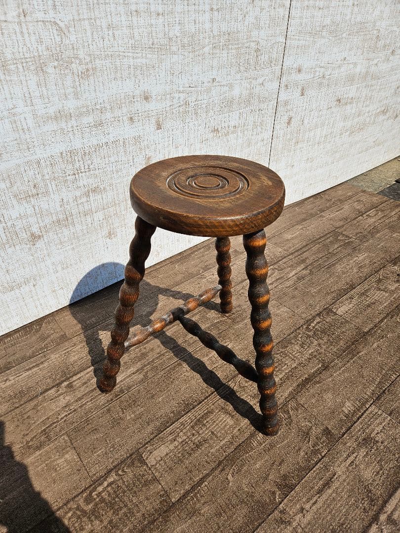 フランスアンティーク 木製 ウッドスツール ボビンレッグ 花台 飾り台 ドール