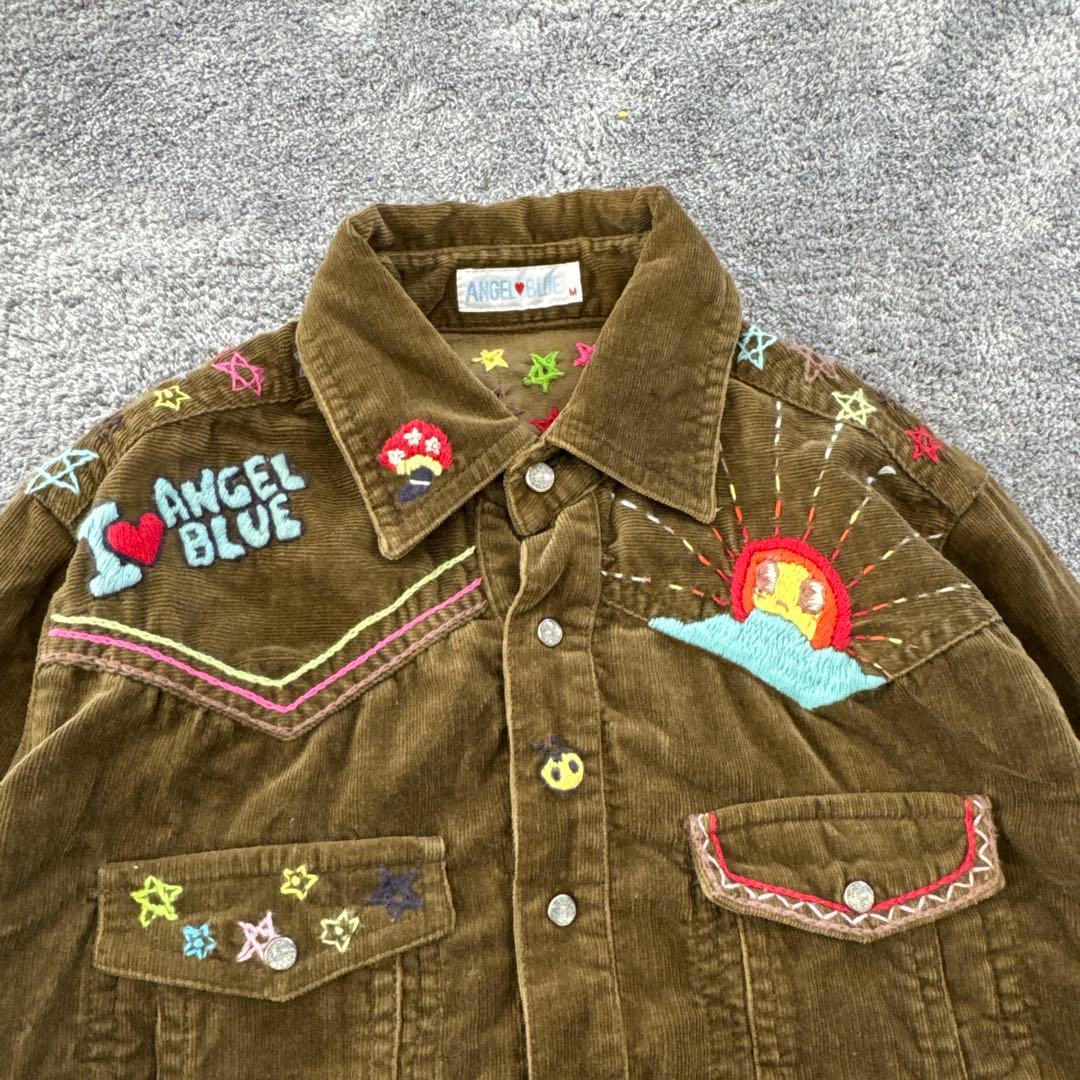 エンジェルブルー　ナカムラくんコーデュロイシャツ150 刺繍　平成レトロ　y2k