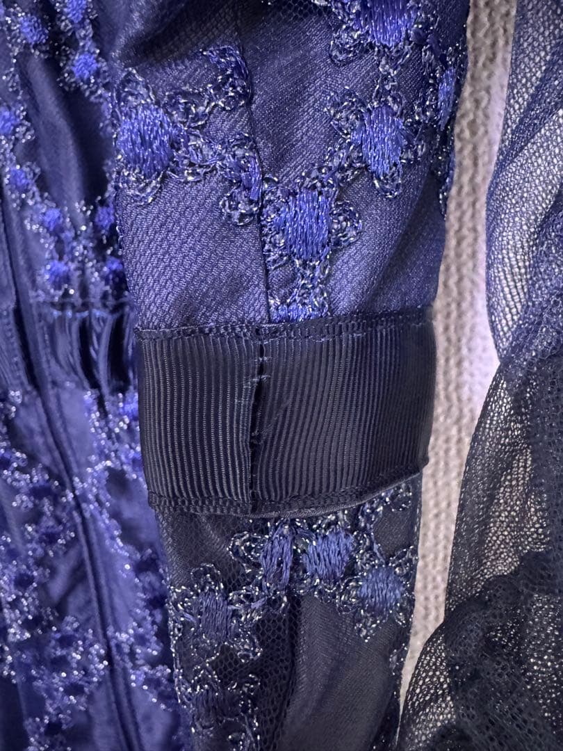 Floral diagonal check flare dress 初期不良アリ