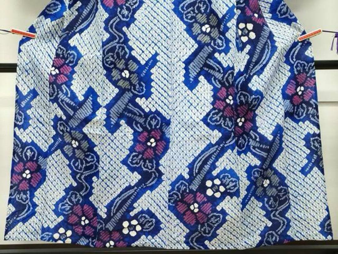 有松絞り　浴衣　青紺　蜘蛛絞り　花文様　ロイヤルブルー　有松鳴海絞り