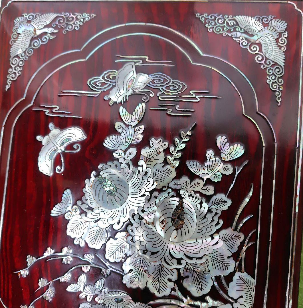 花鳥(蝶)の螺鈿細工　木製 文箱