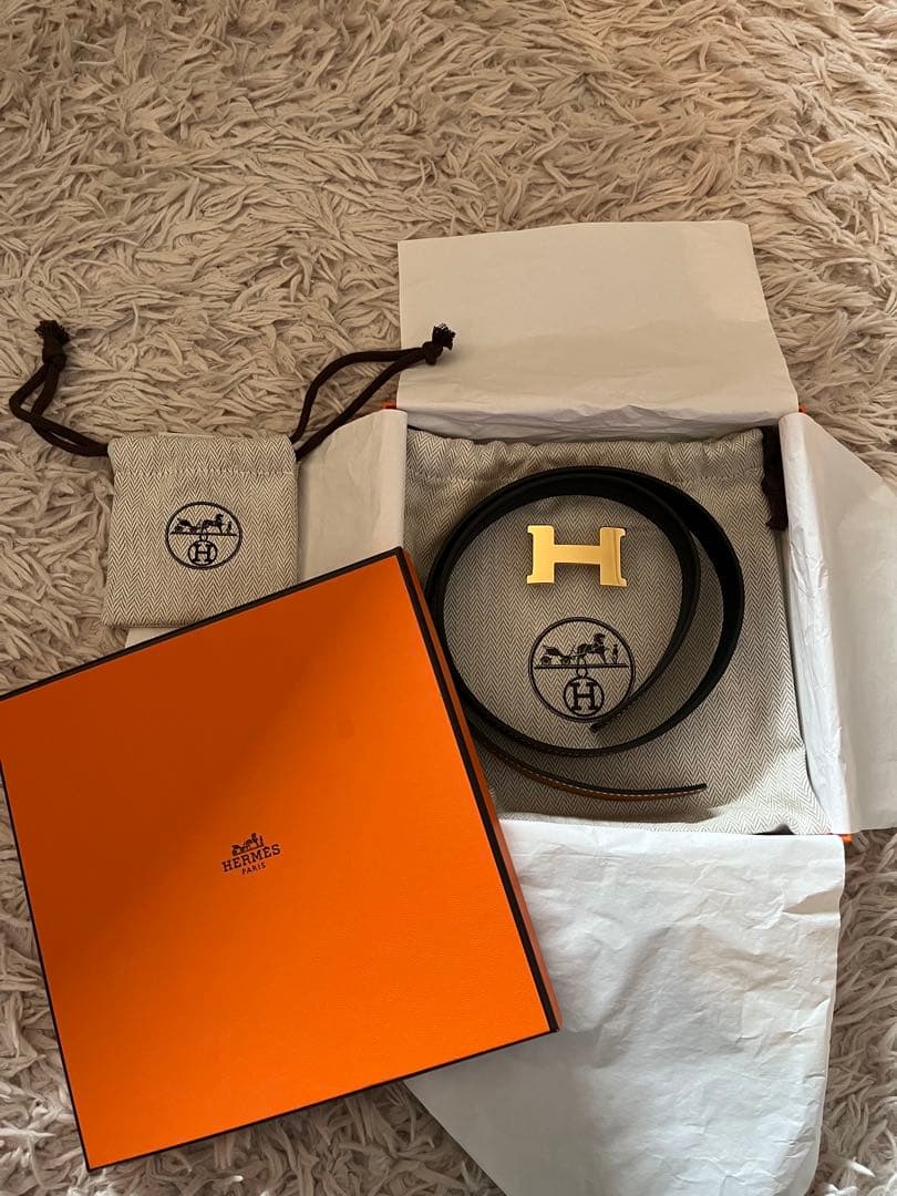 HERMES エルメス　レザーベルト ミニH ブラウン　ゴールドバックル