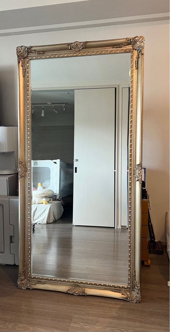 アンティーク調全身鏡　姿見鏡　ゴールドフレーム