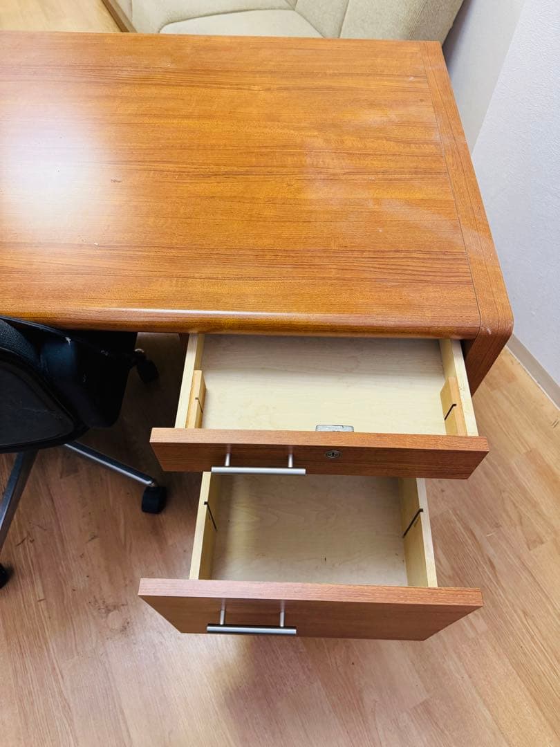 福岡発 テーブル 事務机 ブラウン系 収納 引き出し テーブル レトロ 家具調