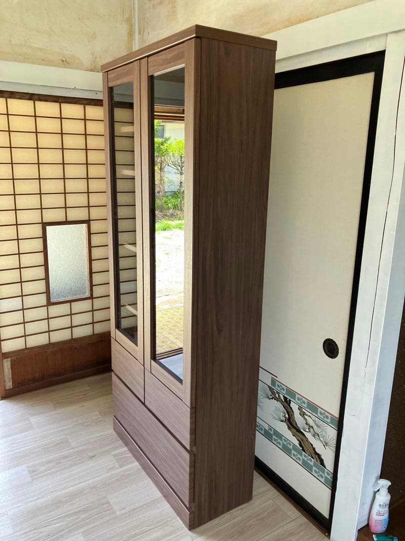 引き取り可 美品 ニトリ NITORI 扉・引出し付き書棚 ガラス扉 ブラウン