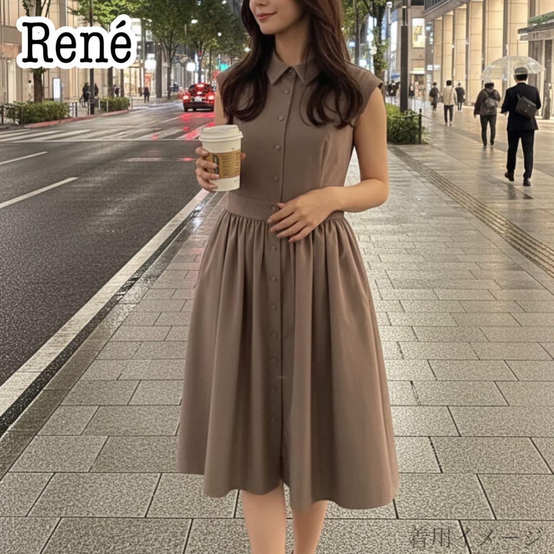 【大人気】ルネ rene シャツワンピース ノースリーブ フレア Aライン