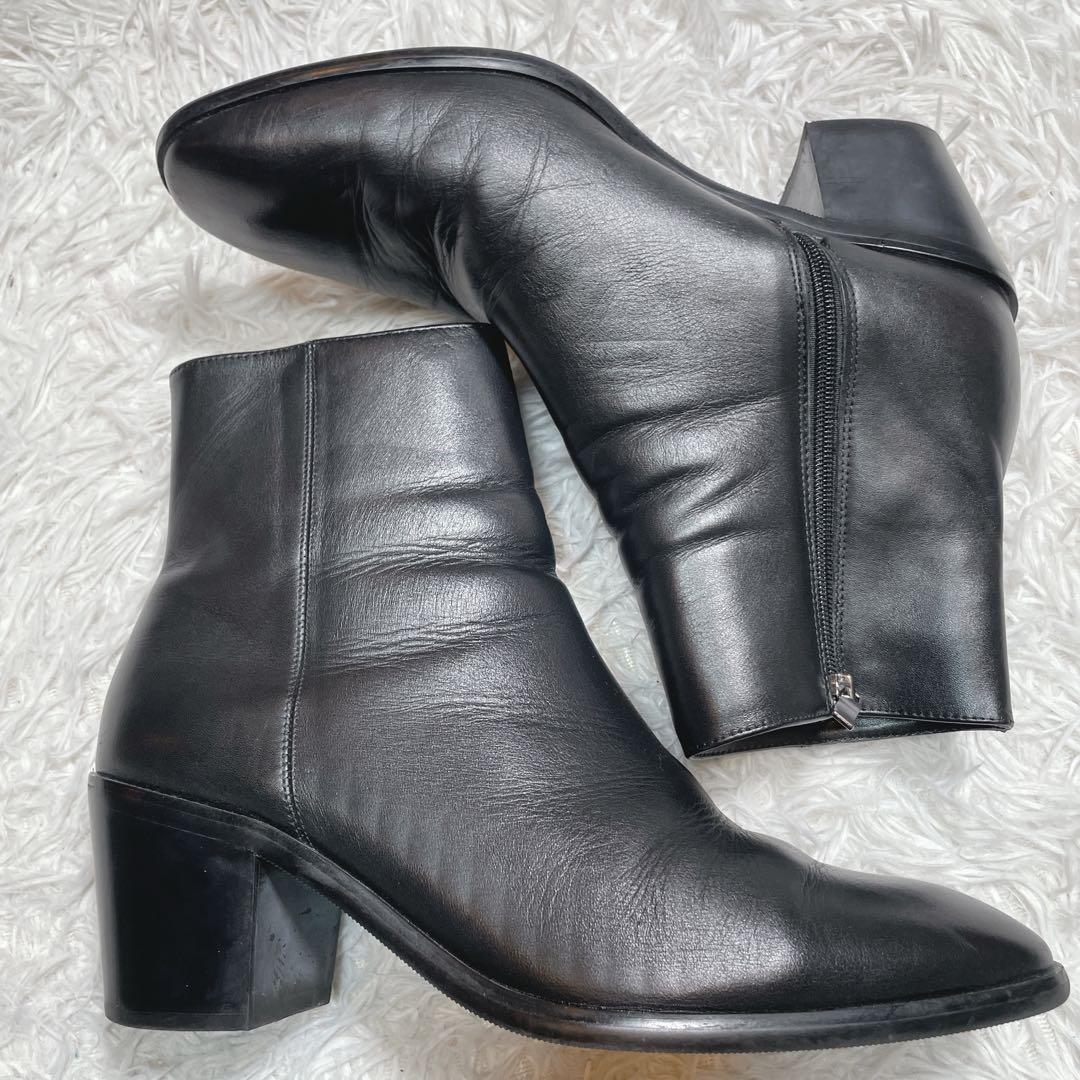 lui's ルイス　ヒールブーツ　サイドジップ　レザー　ブラック　黒　26.5