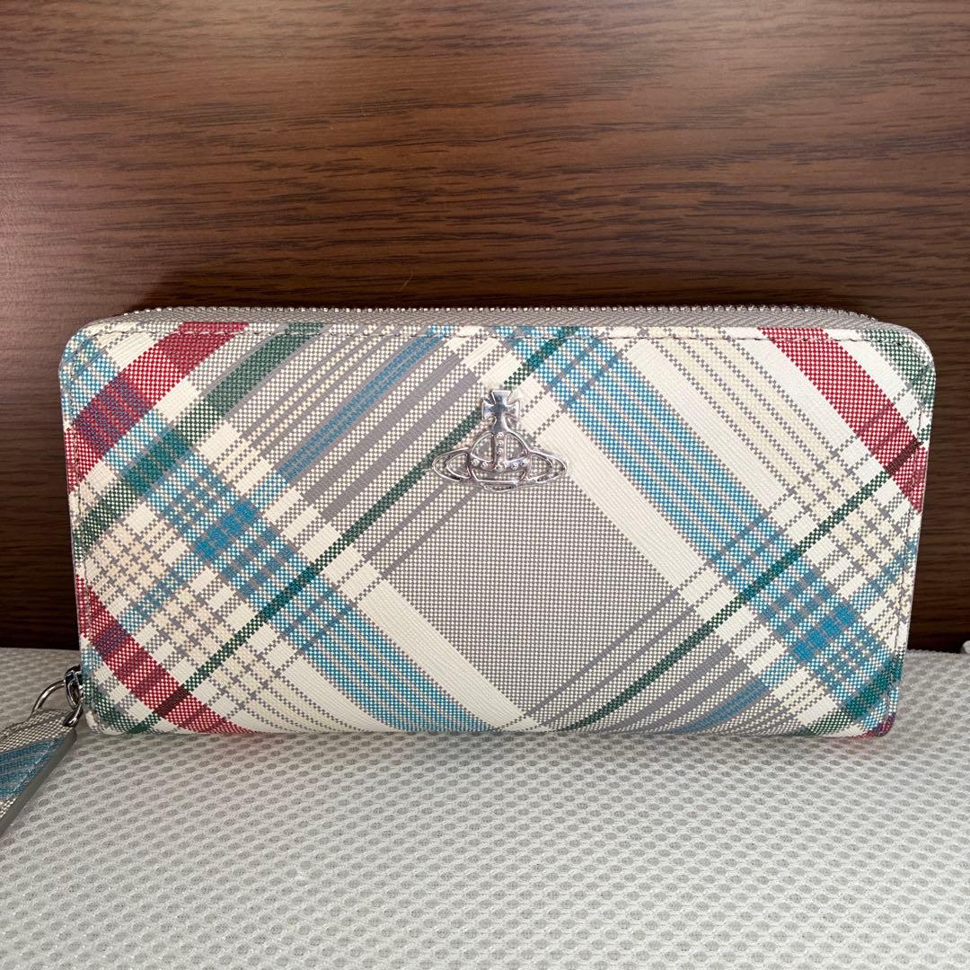 新品　ヴィヴィアンウエストウッド　ラウンドジップ長財布　チェック　ORB