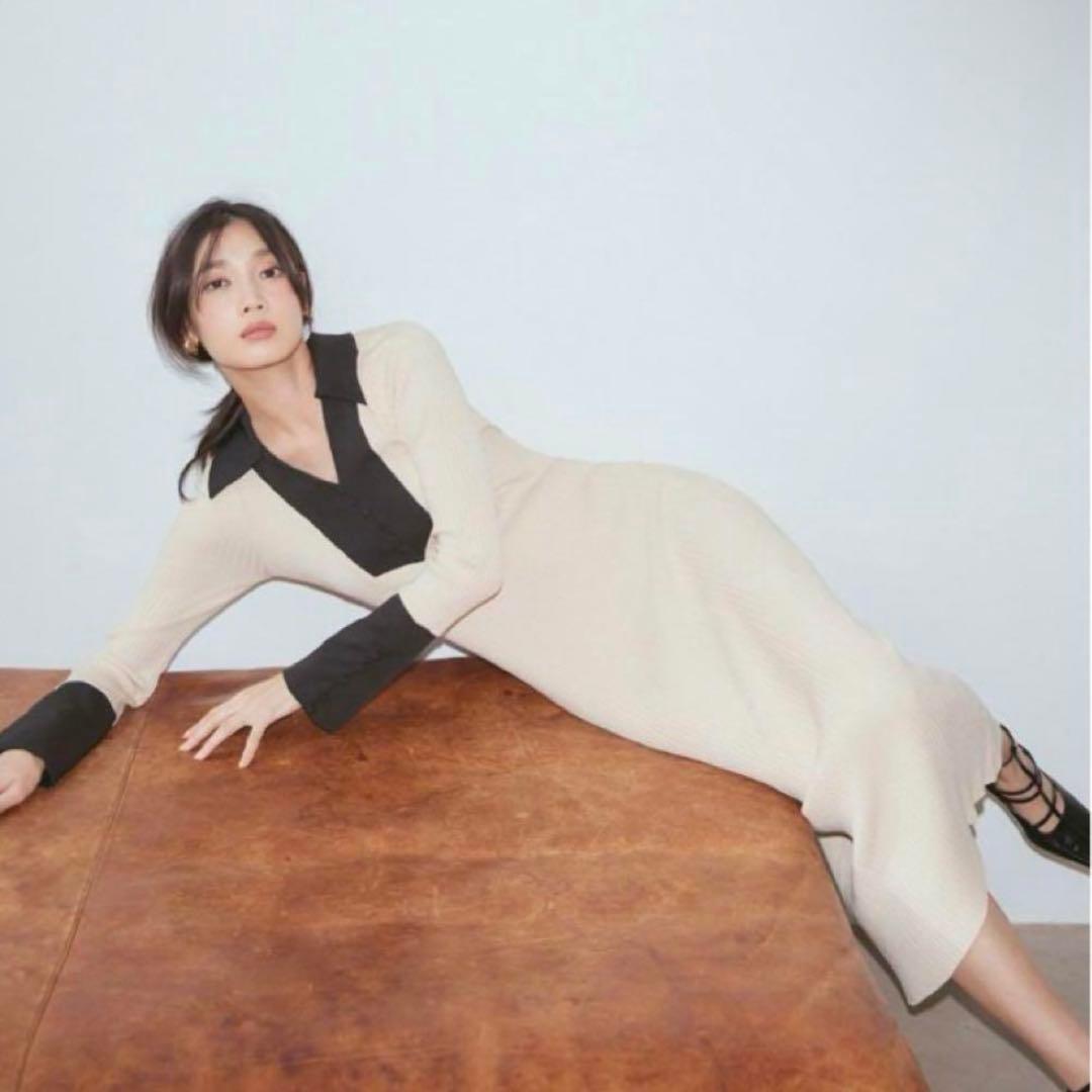 極美品FRAY I.D 2023SS シャツカラーリブニットワンピース　匿名配送