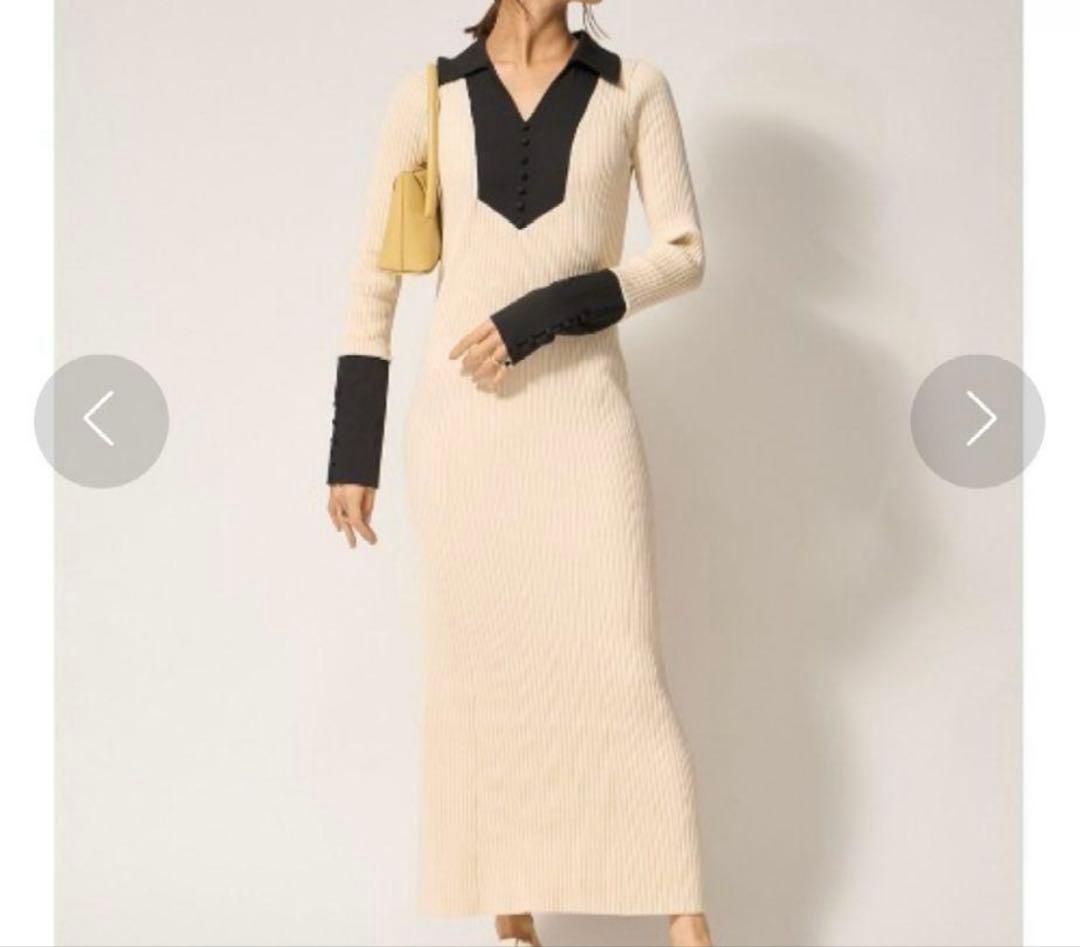 極美品FRAY I.D 2023SS シャツカラーリブニットワンピース　匿名配送