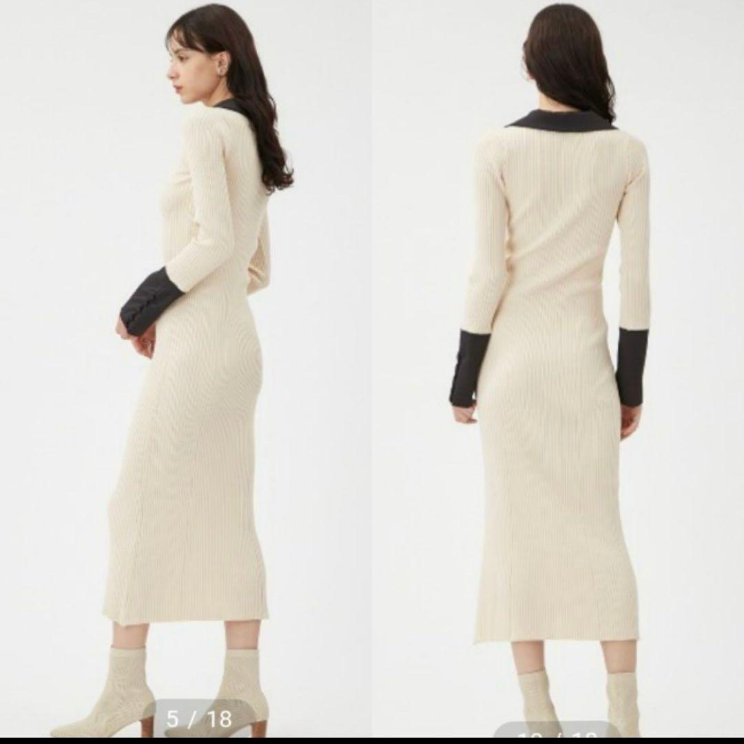 極美品FRAY I.D 2023SS シャツカラーリブニットワンピース　匿名配送