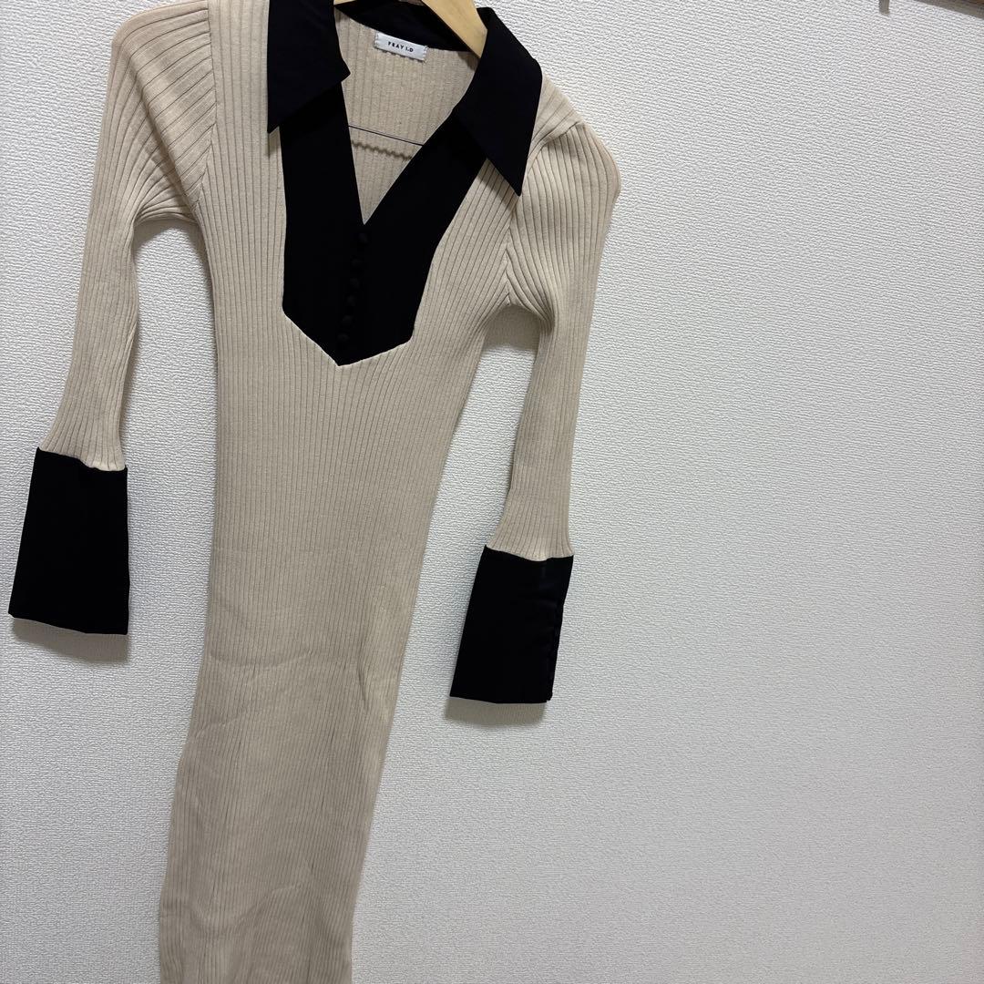極美品FRAY I.D 2023SS シャツカラーリブニットワンピース　匿名配送