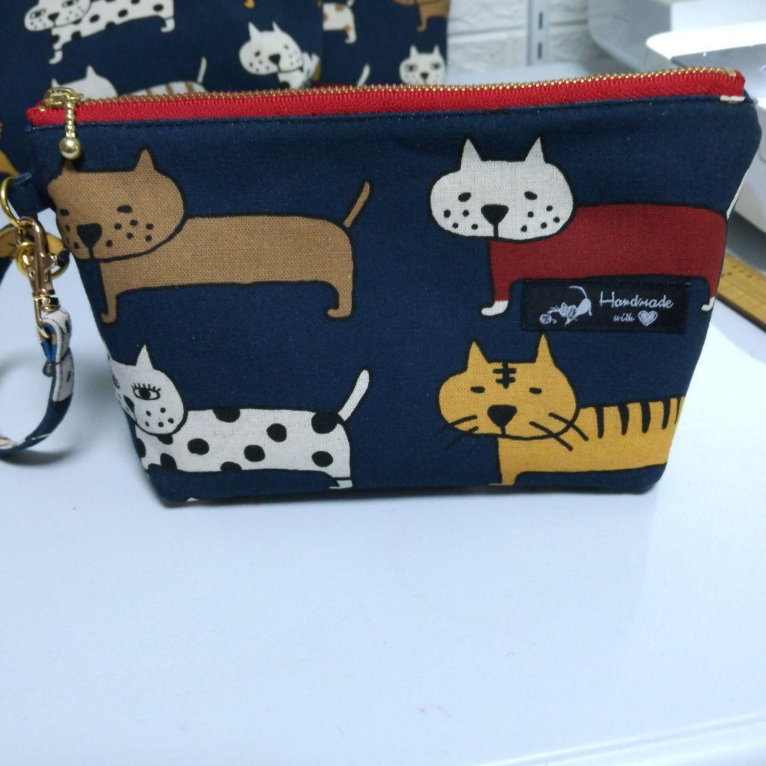 A4対応 マチ広横トートバッグセット コットンこばやしビッグ猫柄ご要望生地使用