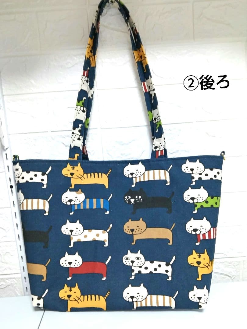 A4対応 マチ広横トートバッグセット コットンこばやしビッグ猫柄ご要望生地使用