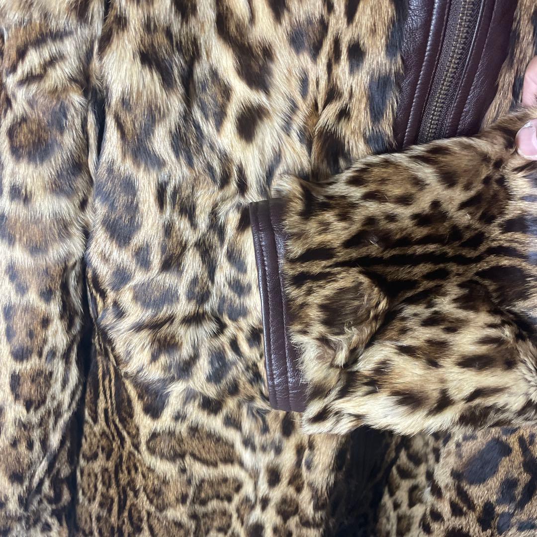 ブラウン ヒョウ柄裏地 ファー付きジャケット