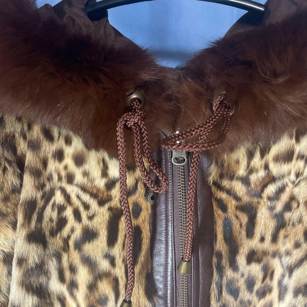 ブラウン ヒョウ柄裏地 ファー付きジャケット
