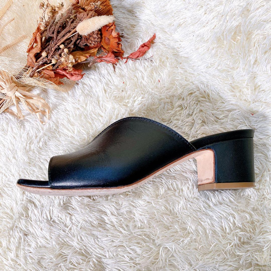 ファビオルスコーニ　レザー　Vカット　ミュール　サンダル　太ヒール　黒　23.5